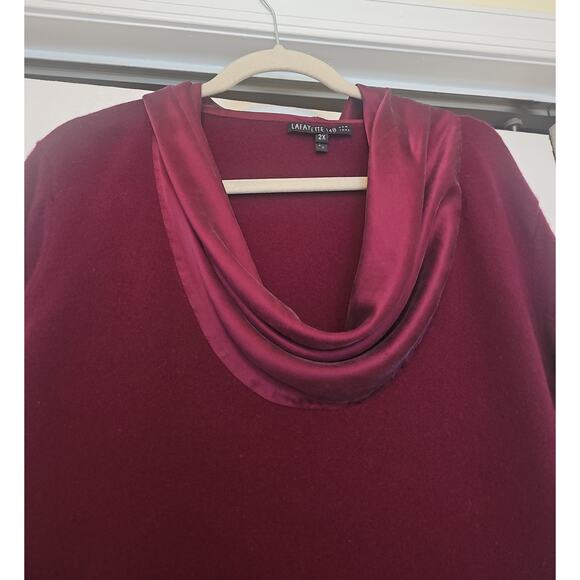Lafayette 148 Cashmere Knit Top Sweater Silk Cowl Neck Womens 2X Burgundy Flaw - Picture 4 of 10